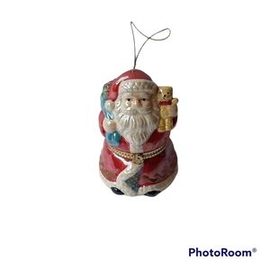 Musical Mr. Christmas Wind Up Luster Porcelain Santa Claus Ornament Sleigh Scene